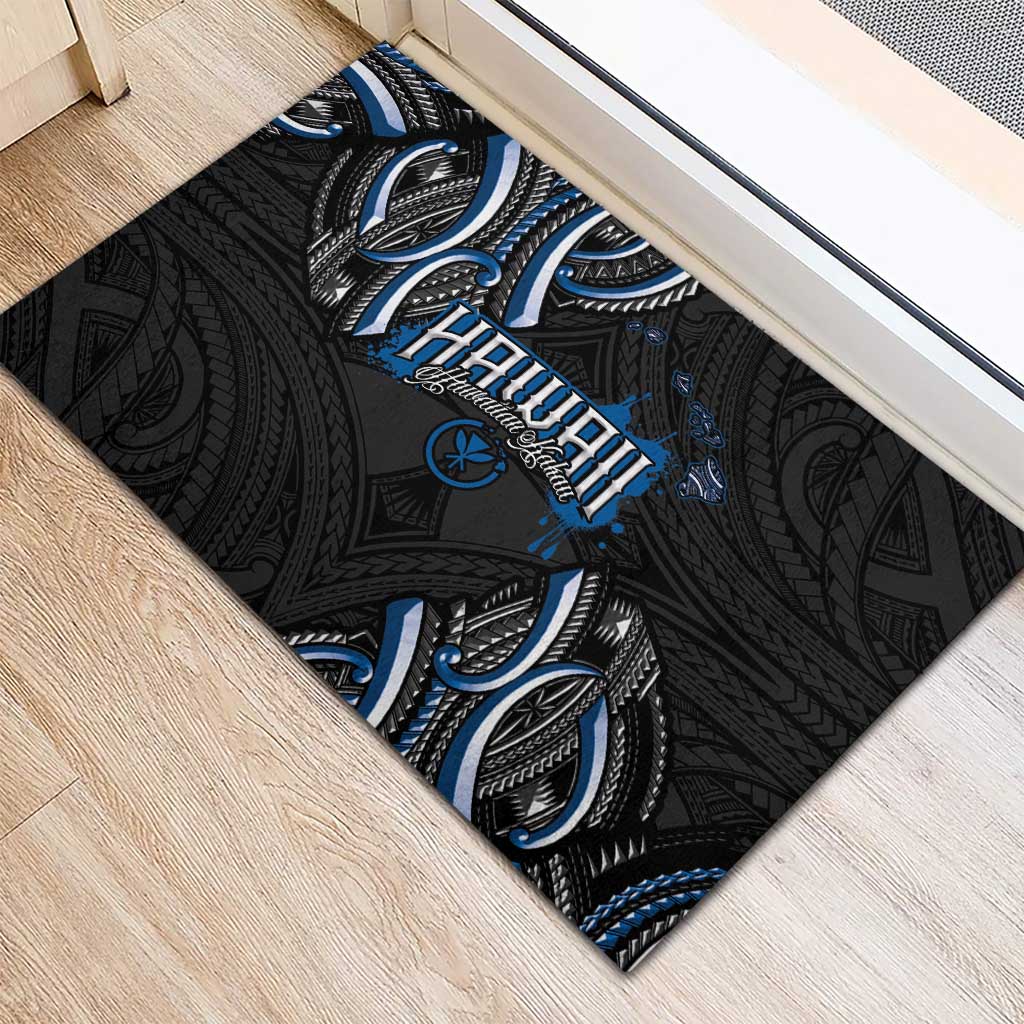 Traditional Art Hawaiian Kakau Tattoos Rubber Doormat Blue Color LT03 - Polynesian Pride