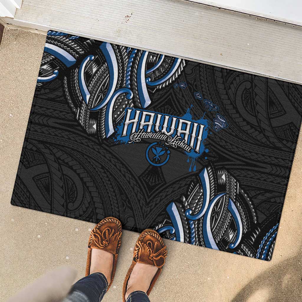 Traditional Art Hawaiian Kakau Tattoos Rubber Doormat Blue Color LT03 - Polynesian Pride