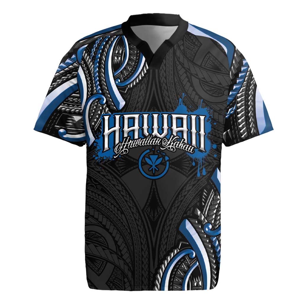 Traditional Art Hawaiian Kakau Tattoos Rugby Jersey Blue Color LT03 Blue - Polynesian Pride
