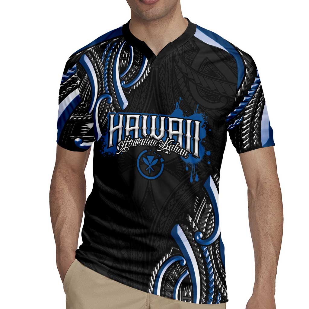 Traditional Art Hawaiian Kakau Tattoos Rugby Jersey Blue Color LT03 - Polynesian Pride