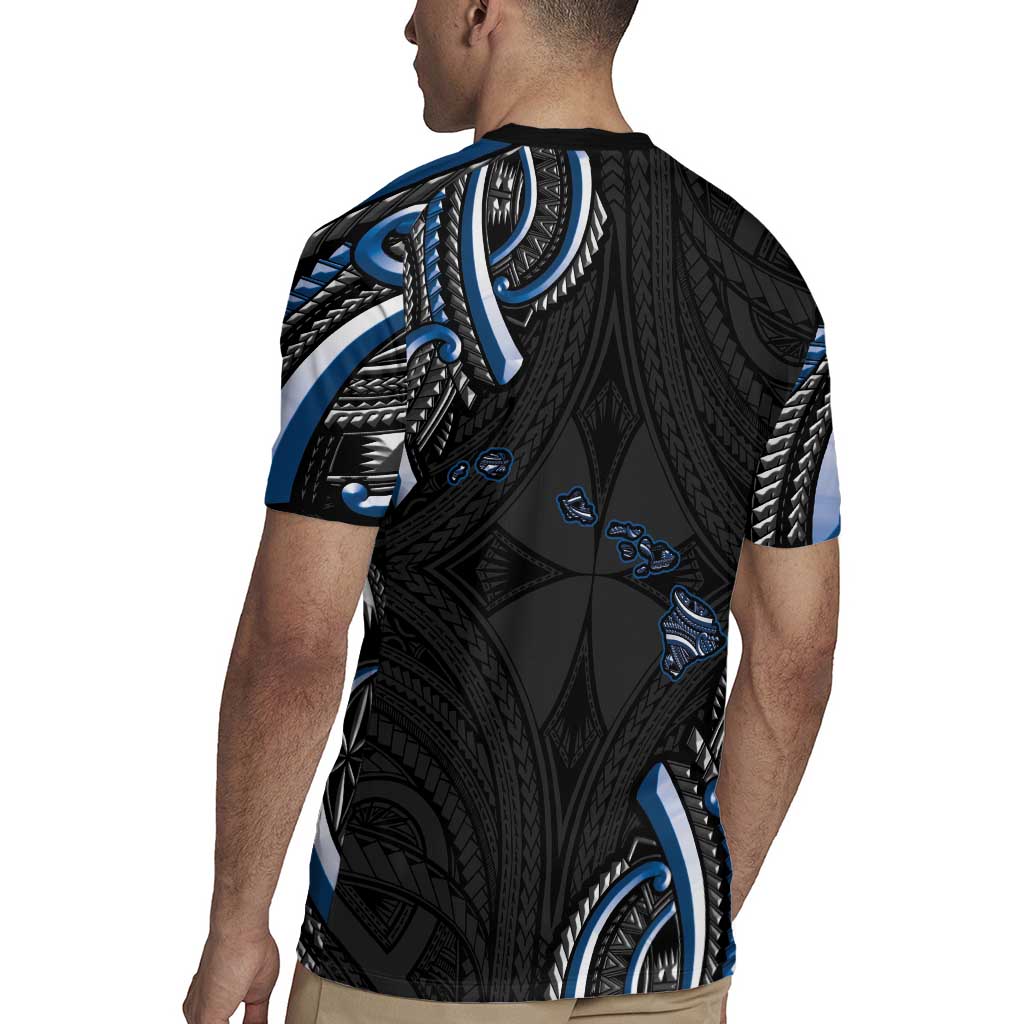 Traditional Art Hawaiian Kakau Tattoos Rugby Jersey Blue Color LT03 - Polynesian Pride