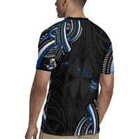 Traditional Art Hawaiian Kakau Tattoos Rugby Jersey Blue Color LT03 - Polynesian Pride