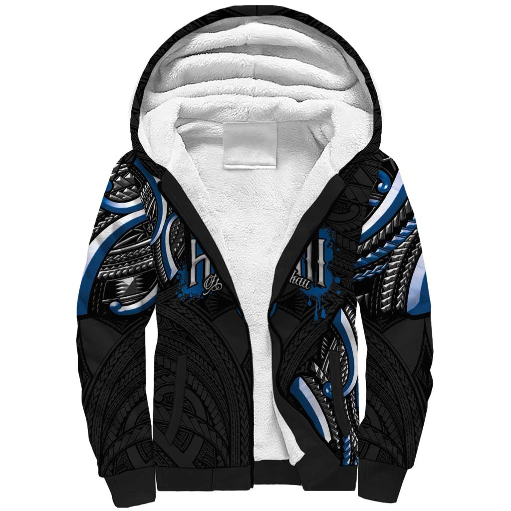 Traditional Art Hawaiian Kakau Tattoos Sherpa Hoodie Blue Color LT03 Unisex Blue - Polynesian Pride