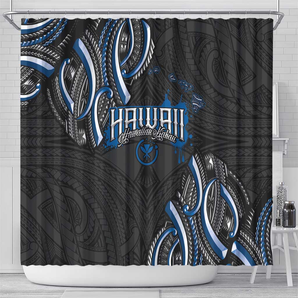 Traditional Art Hawaiian Kakau Tattoos Shower Curtain Blue Color - Polynesian Pride