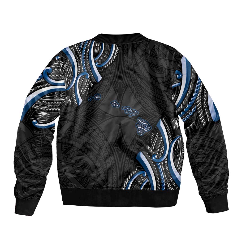 Traditional Art Hawaiian Kakau Tattoos Sleeve Zip Bomber Jacket Blue Color - Polynesian Pride