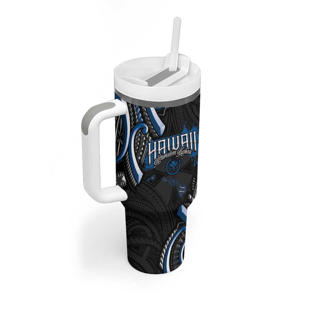 Traditional Art Hawaiian Kakau Tattoos Tumbler With Handle Blue Color - Polynesian Pride