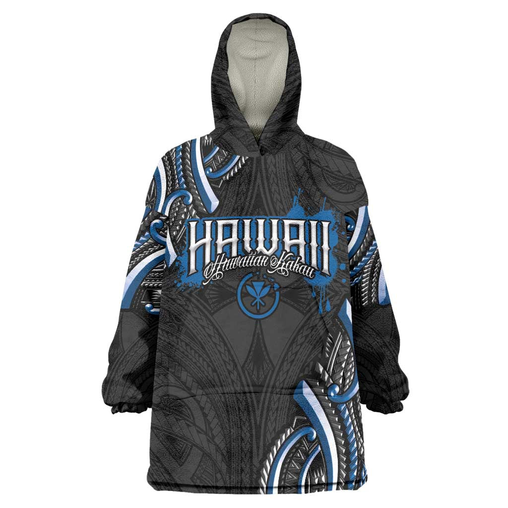 Traditional Art Hawaiian Kakau Tattoos Wearable Blanket Hoodie Blue Color LT03 One Size Blue - Polynesian Pride