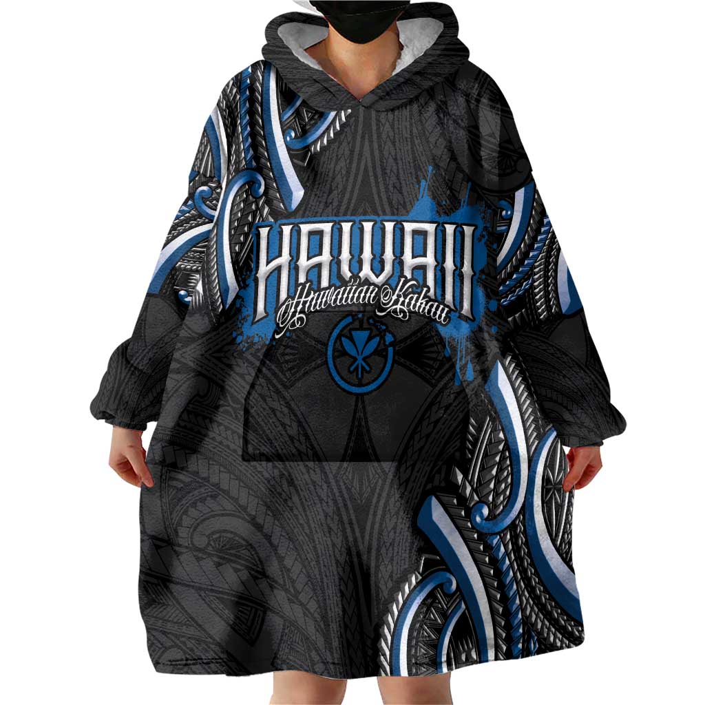 Traditional Art Hawaiian Kakau Tattoos Wearable Blanket Hoodie Blue Color LT03 - Polynesian Pride