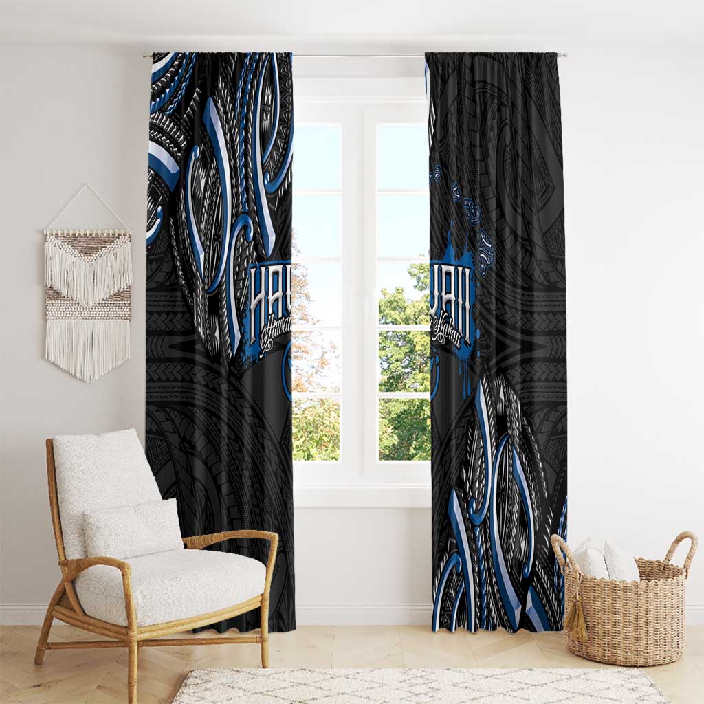 Traditional Art Hawaiian Kakau Tattoos Window Curtain Blue Color - Polynesian Pride