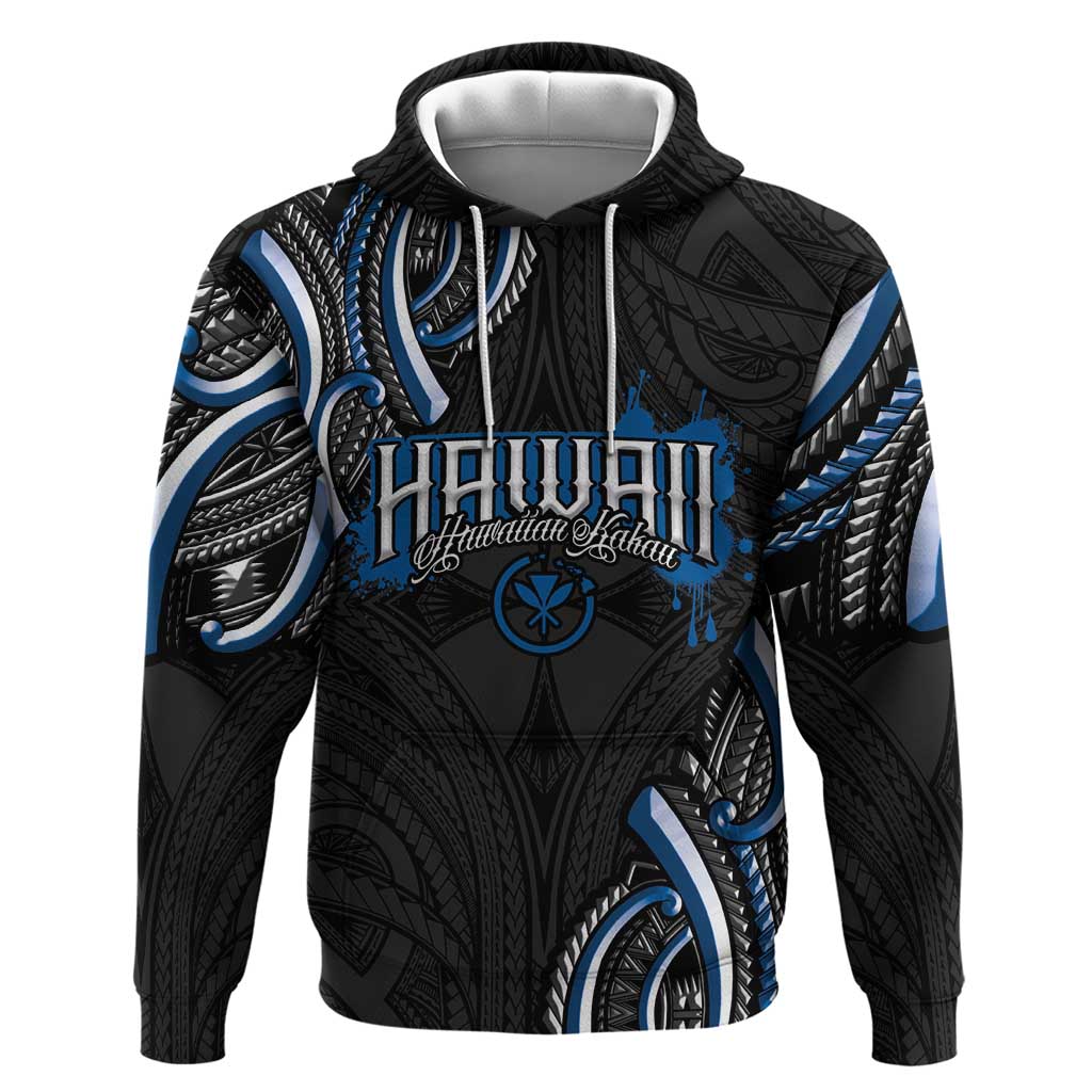 Traditional Art Hawaiian Kakau Tattoos Zip Hoodie Blue Color - Polynesian Pride