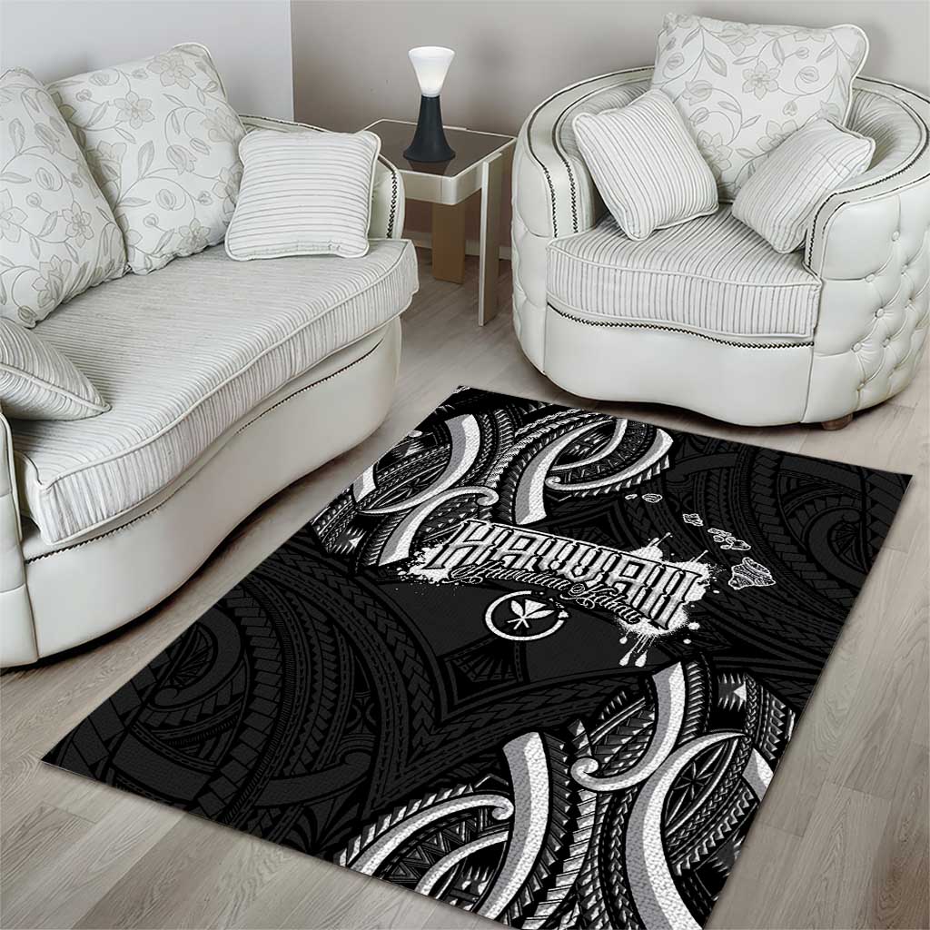 Traditional Art Hawaiian Kakau Tattoos Area Rug White - Polynesian Pride