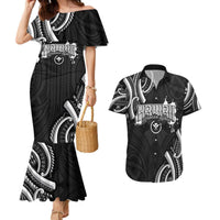 Traditional Art Hawaiian Kakau Tattoos Couples Matching Mermaid Dress and Hawaiian Shirt White - Polynesian Pride