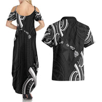 Traditional Art Hawaiian Kakau Tattoos Couples Matching Summer Maxi Dress and Hawaiian Shirt White LT03 - Polynesian Pride