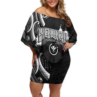 Traditional Art Hawaiian Kakau Tattoos Family Matching Off Shoulder Short Dress and Hawaiian Shirt White - Polynesian Pride