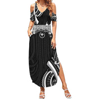 Traditional Art Hawaiian Kakau Tattoos Family Matching Summer Maxi Dress and Hawaiian Shirt White - Polynesian Pride