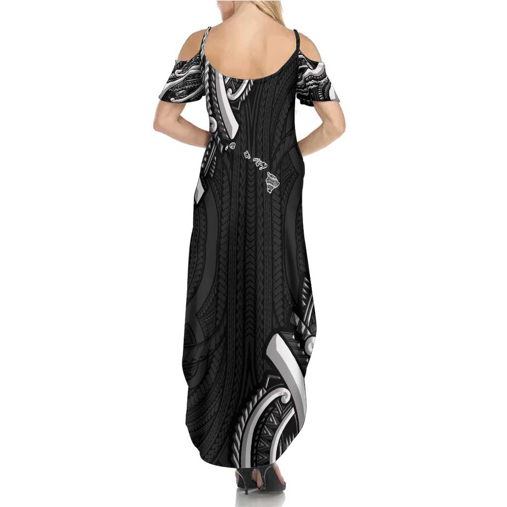 Traditional Art Hawaiian Kakau Tattoos Family Matching Summer Maxi Dress and Hawaiian Shirt White - Polynesian Pride