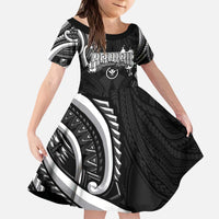 Traditional Art Hawaiian Kakau Tattoos Kid Short Sleeve Dress White - Polynesian Pride