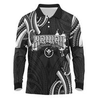 Traditional Art Hawaiian Kakau Tattoos Long Sleeve Polo Shirt White - Polynesian Pride