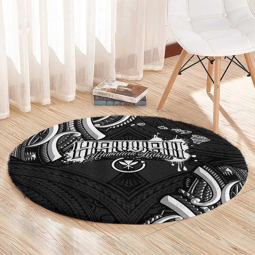 Traditional Art Hawaiian Kakau Tattoos Round Carpet White - Polynesian Pride