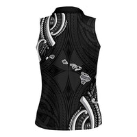 Traditional Art Hawaiian Kakau Tattoos Women Sleeveless Polo Shirt White - Polynesian Pride