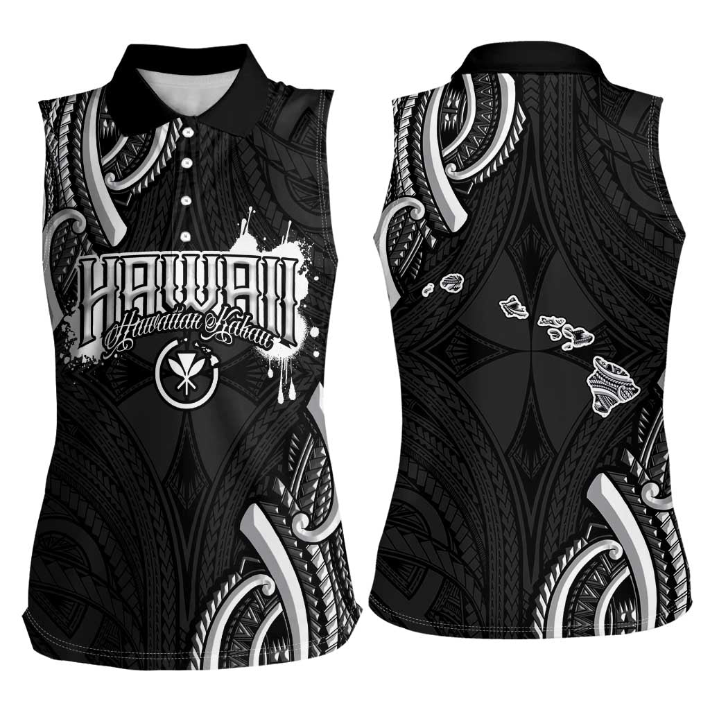 Traditional Art Hawaiian Kakau Tattoos Women Sleeveless Polo Shirt White - Polynesian Pride