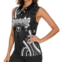 Traditional Art Hawaiian Kakau Tattoos Women Sleeveless Polo Shirt White - Polynesian Pride