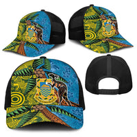 Tuvalu and Australia Together Baseball Net Cap Tapa Pattern and Aboriginal mix Culture LT03 - Polynesian Pride
