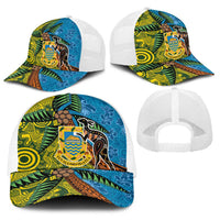 Tuvalu and Australia Together Baseball Net Cap Tapa Pattern and Aboriginal mix Culture LT03 - Polynesian Pride