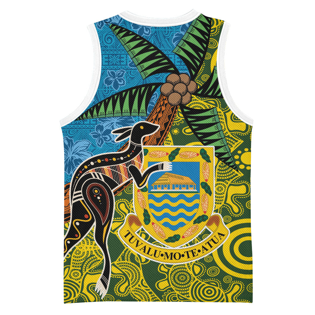 Tuvalu and Australia Together Basketball Jersey Tapa Pattern and Aboriginal mix Culture LT03 - Polynesian Pride