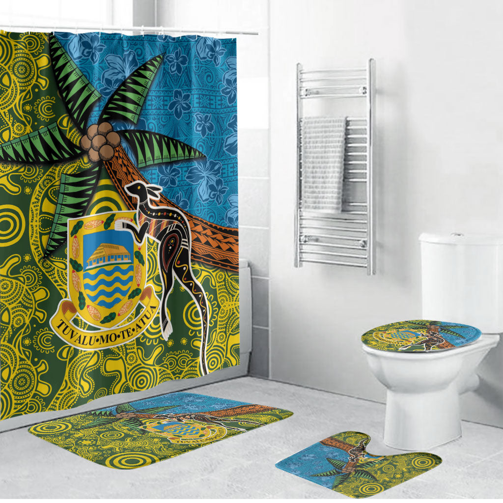 Tuvalu and Australia Together Bathroom Set Tapa Pattern and Aboriginal mix Culture LT03 Bathroom Set (4 pcs) Multicolor - Polynesian Pride