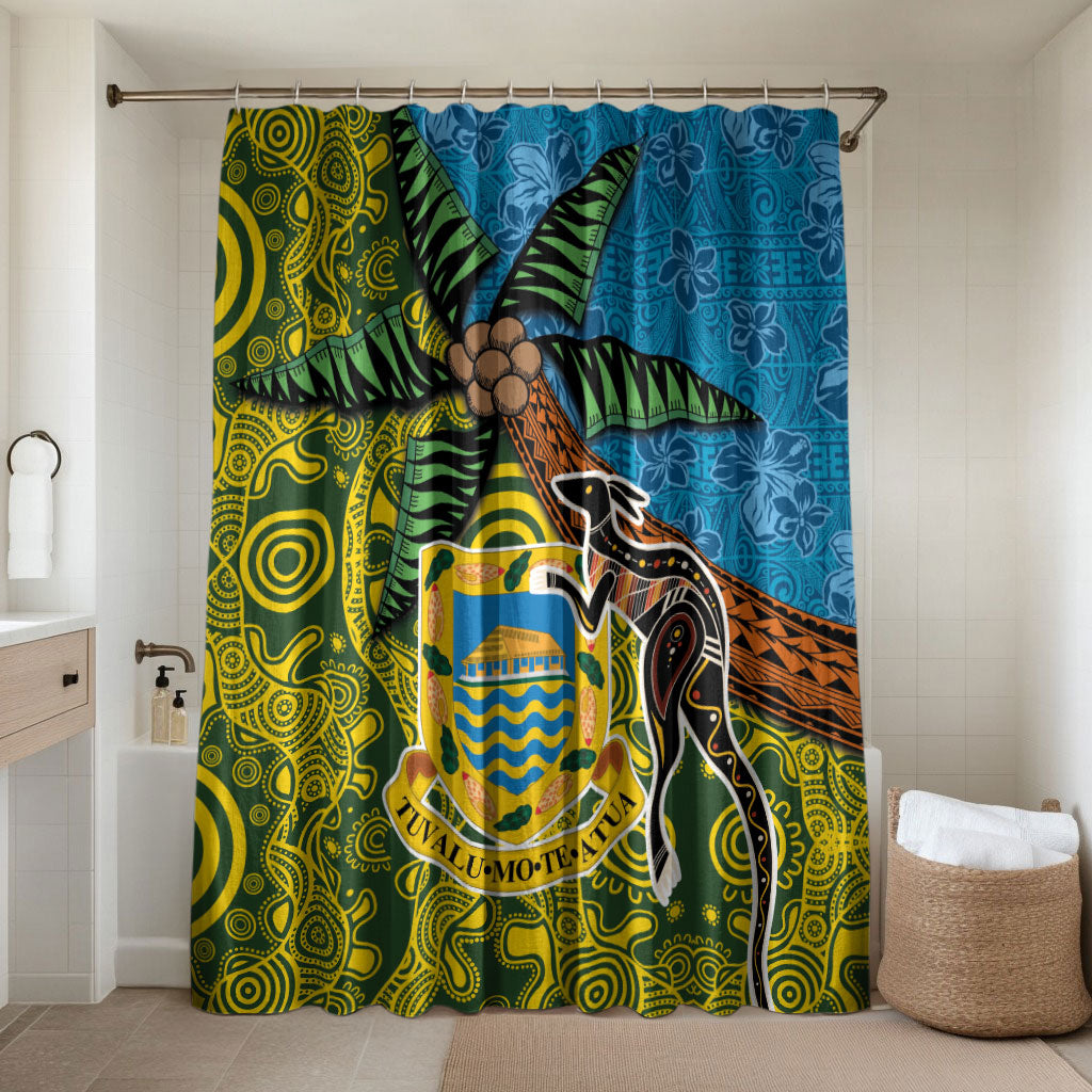 Tuvalu and Australia Together Bathroom Set Tapa Pattern and Aboriginal mix Culture LT03 Shower Curtain Only Multicolor - Polynesian Pride