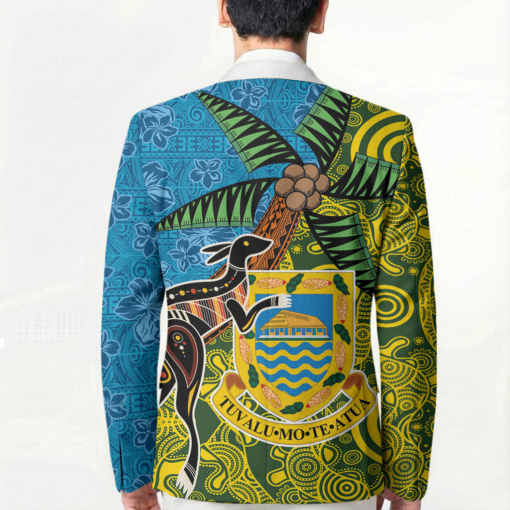 Tuvalu and Australia Together Blazer Tapa Pattern and Aboriginal mix Culture LT03 - Polynesian Pride