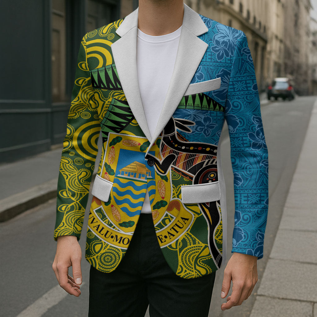 Tuvalu and Australia Together Blazer Tapa Pattern and Aboriginal mix Culture LT03 - Polynesian Pride