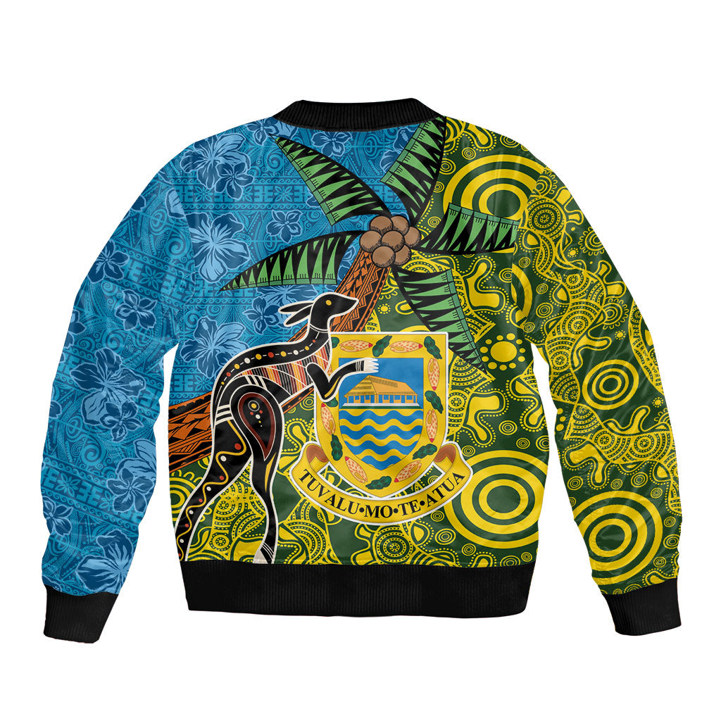 Tuvalu and Australia Together Bomber Jacket Tapa Pattern and Aboriginal mix Culture LT03 - Polynesian Pride