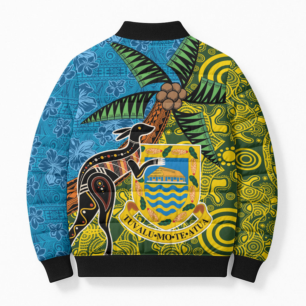 Tuvalu and Australia Together Bomber Puffer Jacket Tapa Pattern and Aboriginal mix Culture LT03 - Polynesian Pride