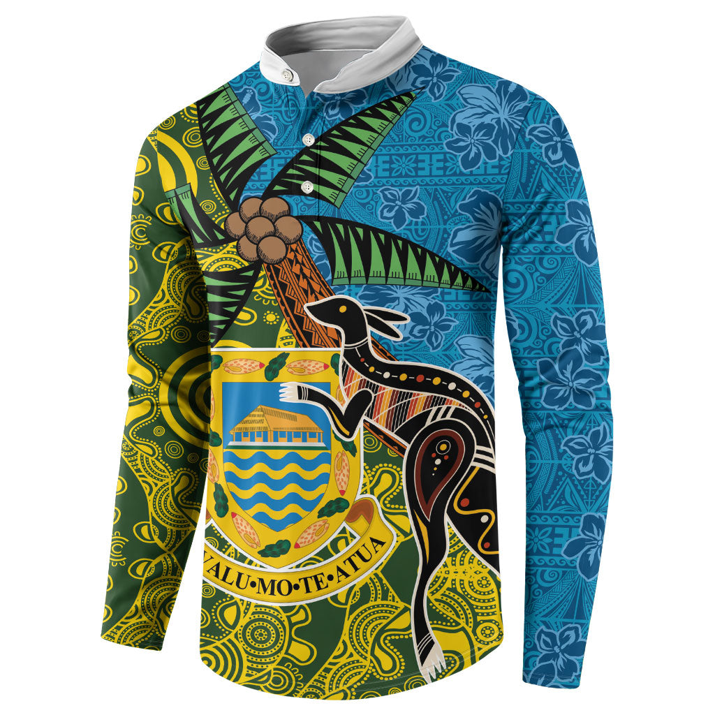 Tuvalu and Australia Together Button Sweatshirt Tapa Pattern and Aboriginal mix Culture LT03 - Polynesian Pride