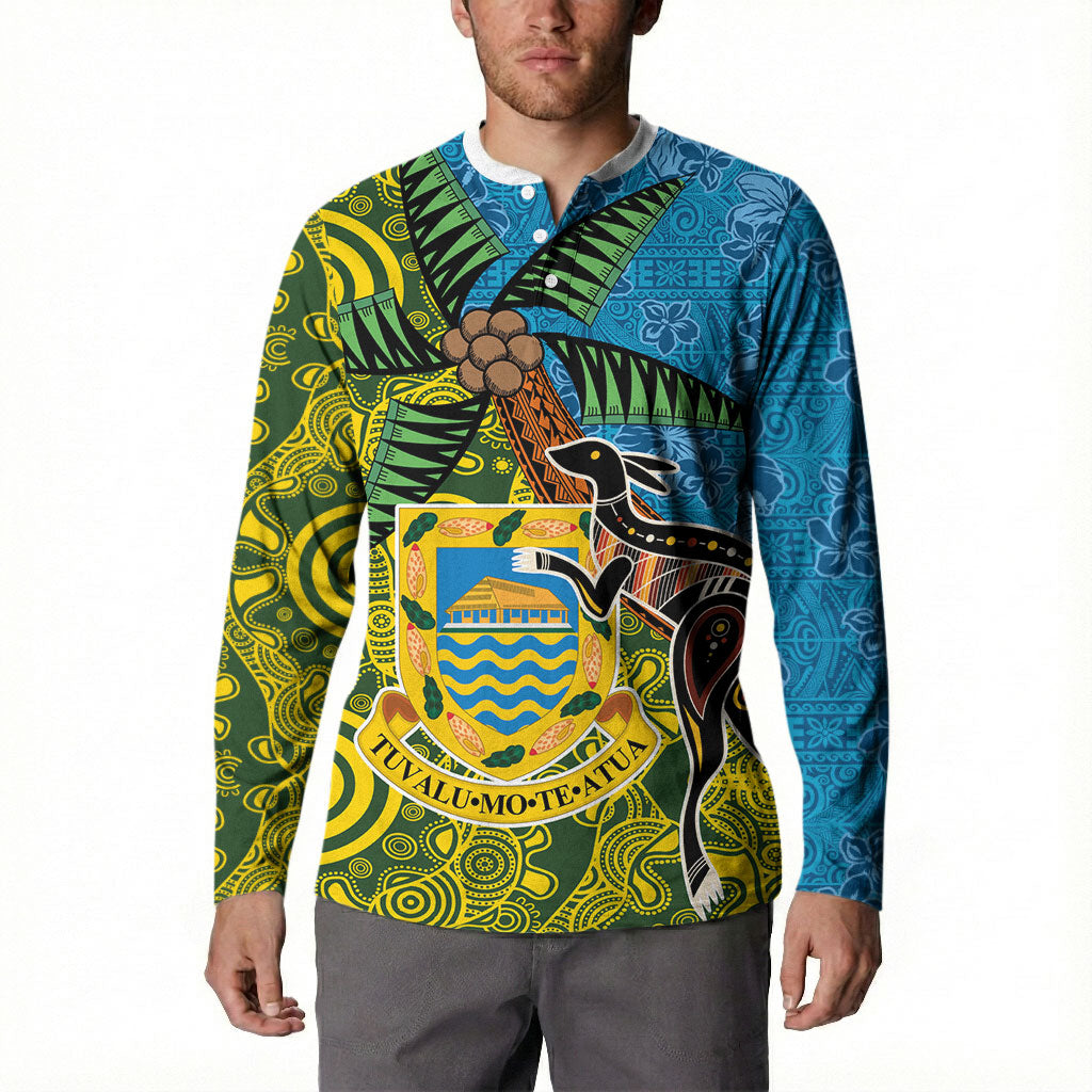 Tuvalu and Australia Together Button Sweatshirt Tapa Pattern and Aboriginal mix Culture LT03 - Polynesian Pride