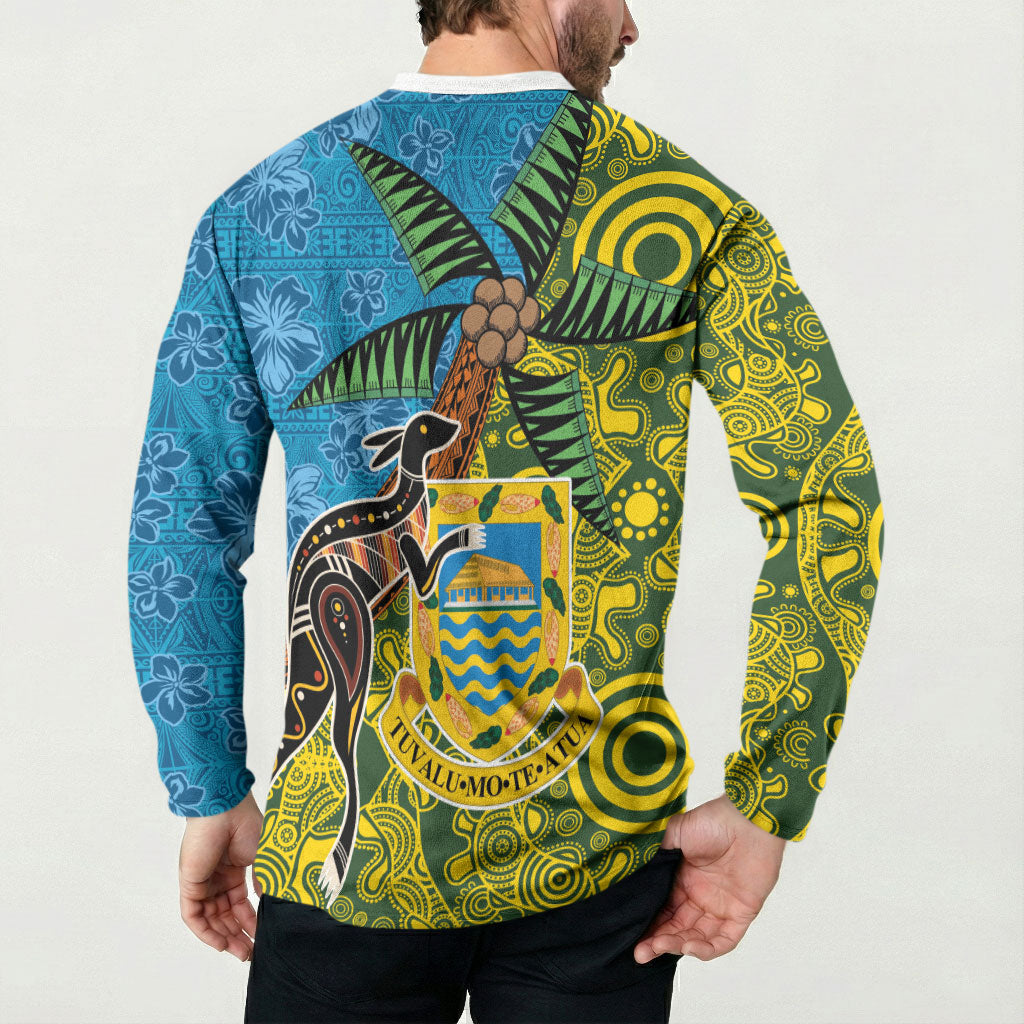 Tuvalu and Australia Together Button Sweatshirt Tapa Pattern and Aboriginal mix Culture LT03 - Polynesian Pride