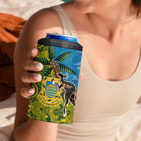 Tuvalu and Australia Together 4 in 1 Can Cooler Tumbler Tapa Pattern and Aboriginal mix Culture LT03 - Polynesian Pride