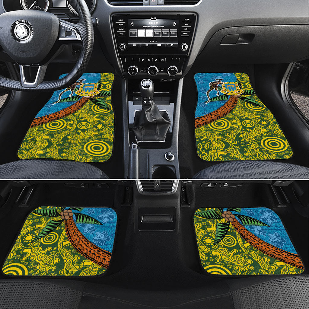 Tuvalu and Australia Together Car Mats Tapa Pattern and Aboriginal mix Culture LT03 Set 4pcs Multicolor - Polynesian Pride