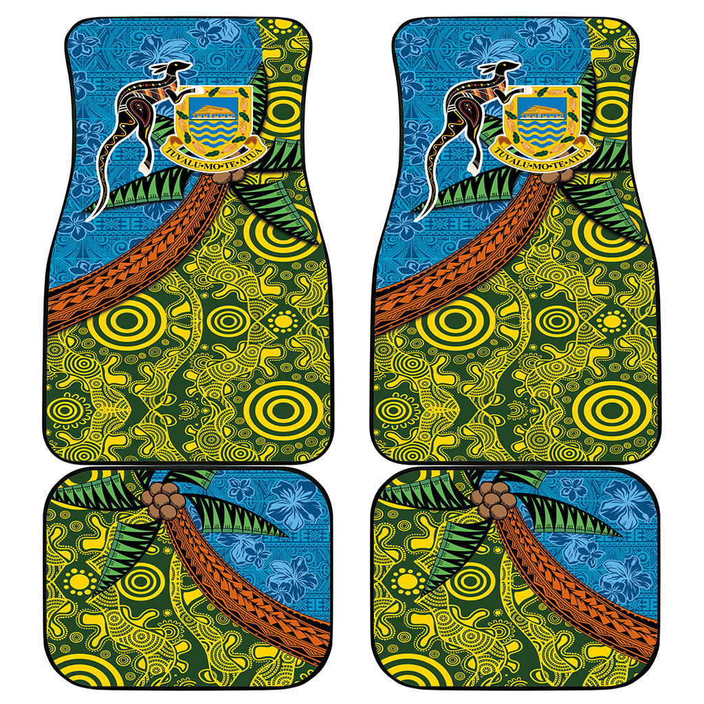 Tuvalu and Australia Together Car Mats Tapa Pattern and Aboriginal mix Culture LT03 - Polynesian Pride