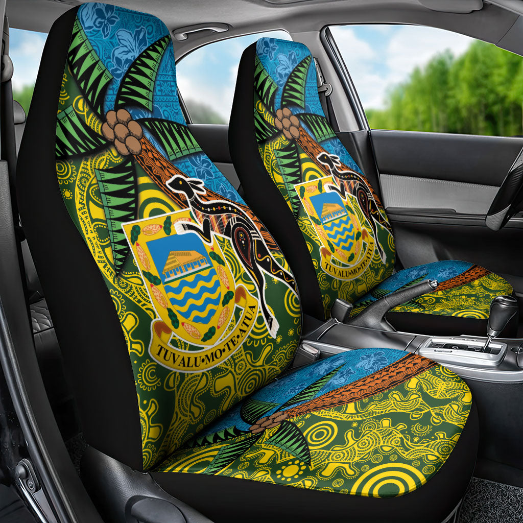 Tuvalu and Australia Together Car Seat Cover Tapa Pattern and Aboriginal mix Culture LT03 - Polynesian Pride