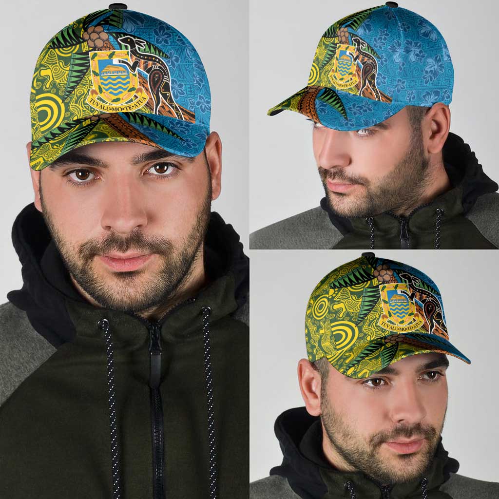 Tuvalu and Australia Together Classic Cap Tapa Pattern and Aboriginal mix Culture LT03 - Polynesian Pride
