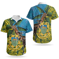 Tuvalu and Australia Together Couples Matching Off Shoulder Short Dress and Hawaiian Shirt Tapa Pattern and Aboriginal mix Culture LT03 - Polynesian Pride