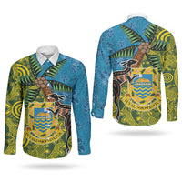 Tuvalu and Australia Together Couples Matching Tank Maxi Dress and Long Sleeve Button Shirt Tapa Pattern and Aboriginal mix Culture LT03 - Polynesian Pride