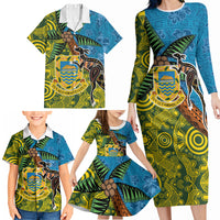 Tuvalu and Australia Together Family Matching Long Sleeve Bodycon Dress and Hawaiian Shirt Tapa Pattern and Aboriginal mix Culture LT03 - Polynesian Pride