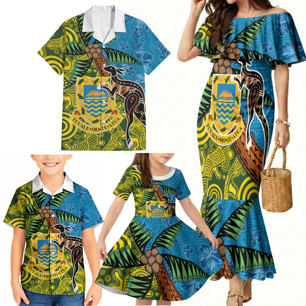 Tuvalu and Australia Together Family Matching Mermaid Dress and Hawaiian Shirt Tapa Pattern and Aboriginal mix Culture LT03 - Polynesian Pride