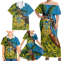 Tuvalu and Australia Together Family Matching Off Shoulder Maxi Dress and Hawaiian Shirt Tapa Pattern and Aboriginal mix Culture LT03 - Polynesian Pride