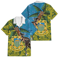 Tuvalu and Australia Together Family Matching Off Shoulder Maxi Dress and Hawaiian Shirt Tapa Pattern and Aboriginal mix Culture LT03 Dad's Shirt - Short Sleeve Multicolor - Polynesian Pride
