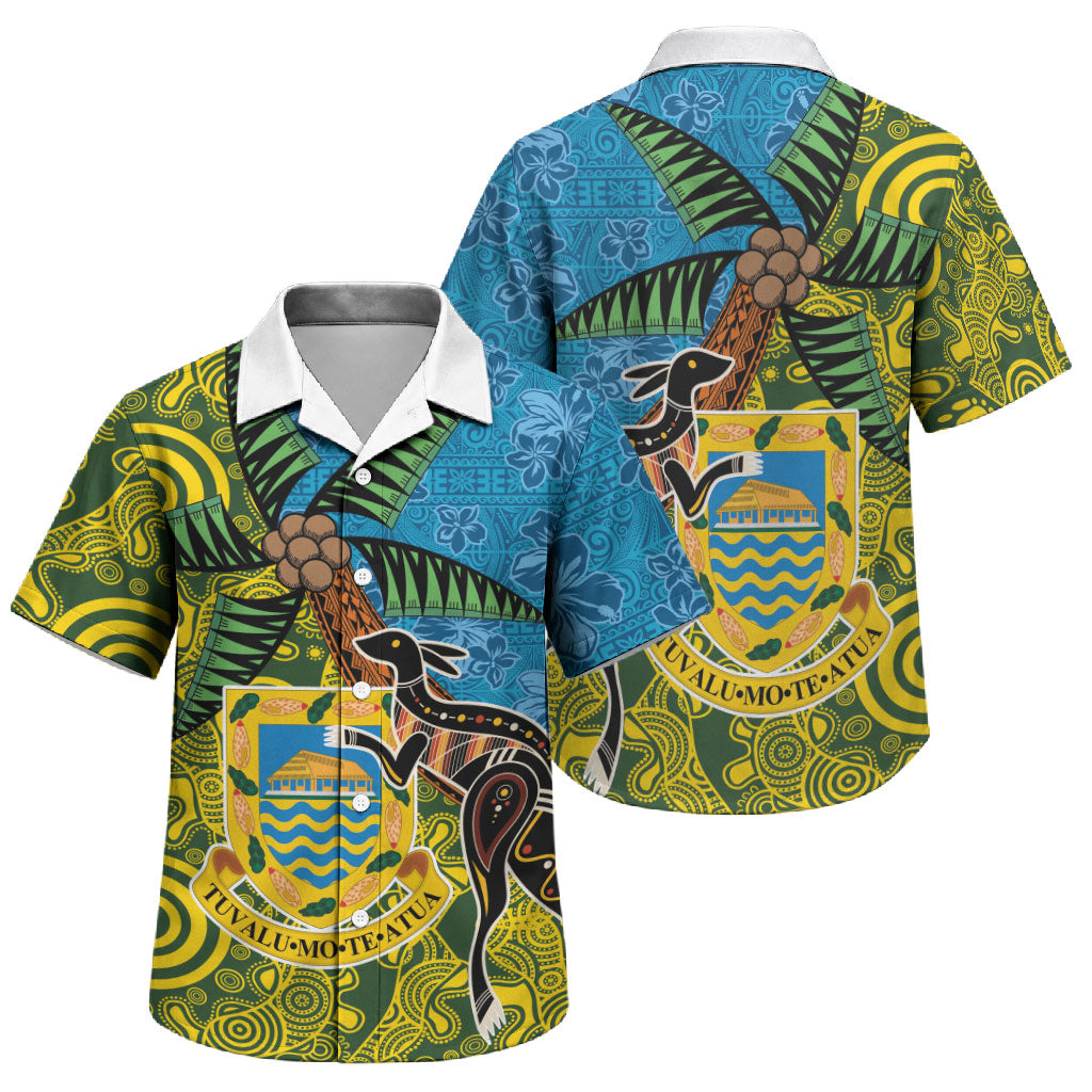 Tuvalu and Australia Together Family Matching Off Shoulder Short Dress and Hawaiian Shirt Tapa Pattern and Aboriginal mix Culture LT03 Son's Shirt Multicolor - Polynesian Pride